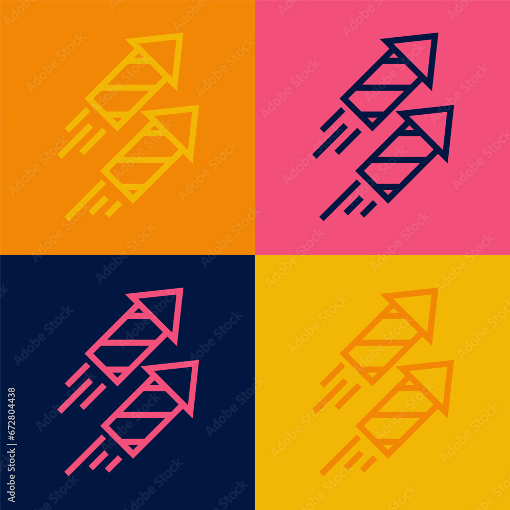 Poster pop art line firework rocket icon isolated on color background. concept of fun party. explosive pyro