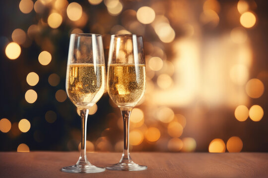 Celebratory Champagne Glasses Close-Up