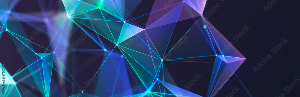 Poster abstract polygonal space with dots and lines. connection science background. triangular business wal