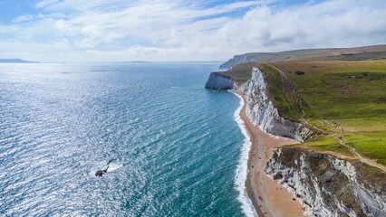Fototapeta na wymiar aerial view of the Handfast Point, on the Isle of Purbeck in Dorset, southern England