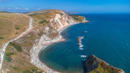 aerial view of the Handfast Point, on the Isle of Purbeck in Dorset, southern England