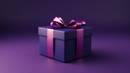 Present a top view of a gift box against a deep purple backdrop.