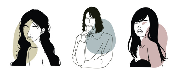 Line art woman abstract minimal collection, Woman line art wall art, Black linear set of female, Hand painted beauty girl, Modern model line art isolated on white background, Vactor illustration.