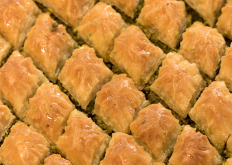 Square type of baklava in a dessert shop