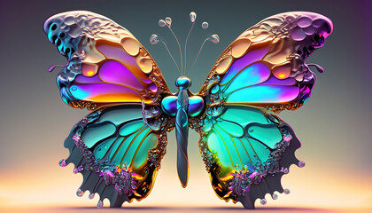 Butterflies made of opalescent organic liquid, fancy shapes and colors

 - obrazy, fototapety, plakaty