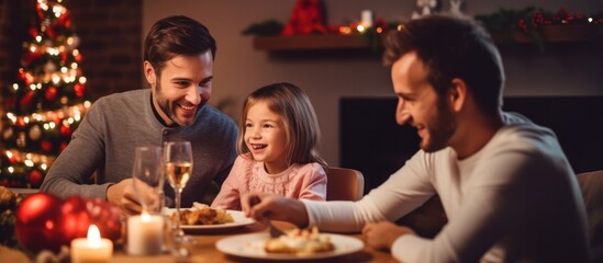 Family celebrating christmas new year and. Home holiday and Christmas tree