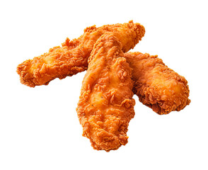 Breaded chicken tenders, Golden fried chicken strips,  Deep-fried chicken wings, isolated on a transparent background