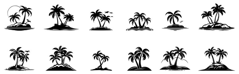 set of illustration of coconut tree on the islands.