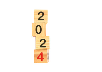 Flipping of 2023 to 2024 on wooden block cube for preparation new year change and start new business target strategy concept. PNG
