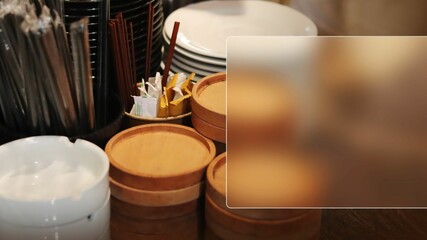 Fototapeta na wymiar Closeup shot of various coffee shop items with a blurry copy space