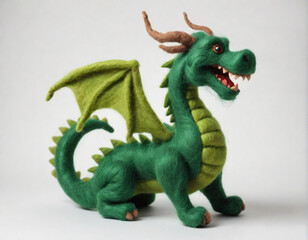 Fototapeta premium Green Wooden Dragon from felting on a white background