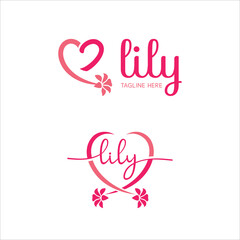 Lily flower logo luxury creative calligraphy design concept for spa and boutique brands