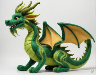 Obraz premium Green Wooden Dragon from felting on a white background