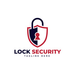 Locksmith security lock shield key creative modern flat logo design concept - obrazy, fototapety, plakaty