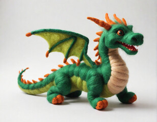 Obraz premium Green Wooden Dragon from felting on a white background