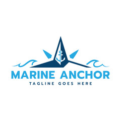 Marine company creative logo design concept compass sea wave anchor
