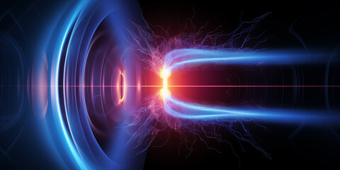 technology background with plasma energy, nuclear fusion technology  - 672812667