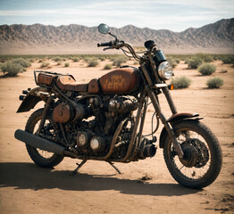 old rusty motorcycle in the desert