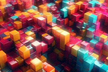 Vibrant, polished blocks artfully arranged forming a modern tech backdrop. 3D art. Generative AI