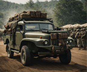 Old military truck in the forest.