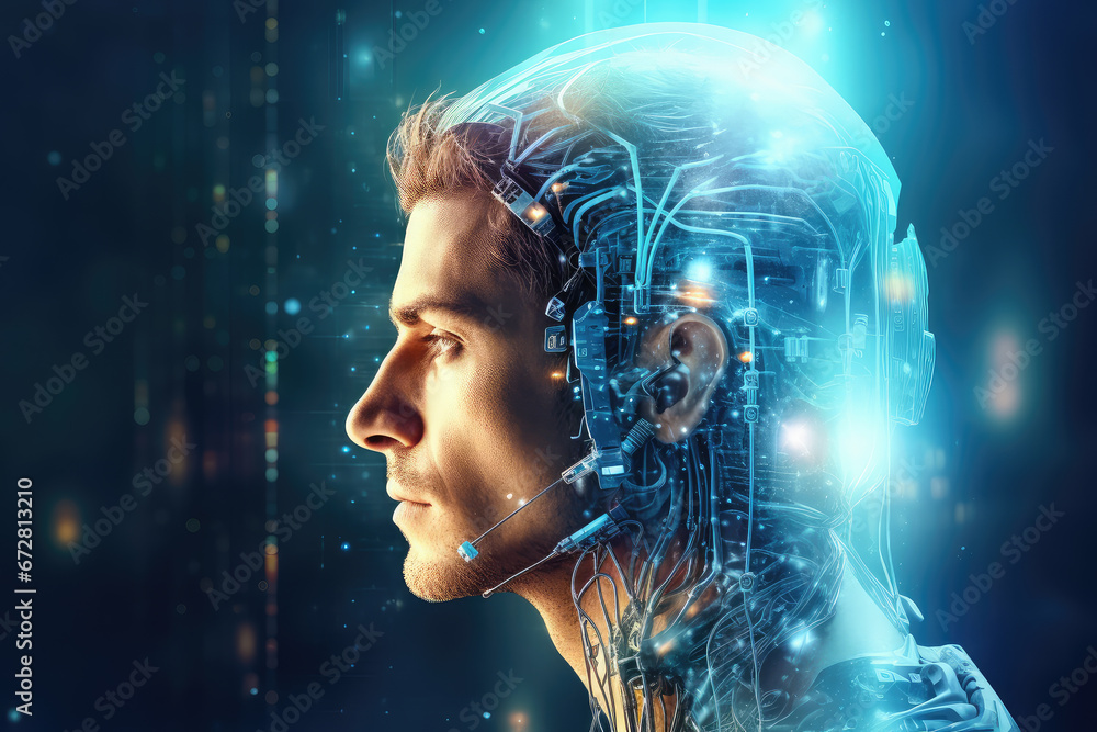 Poster synergy of human thought and digital brainpower. it encapsulates the concept of deep learning, artif