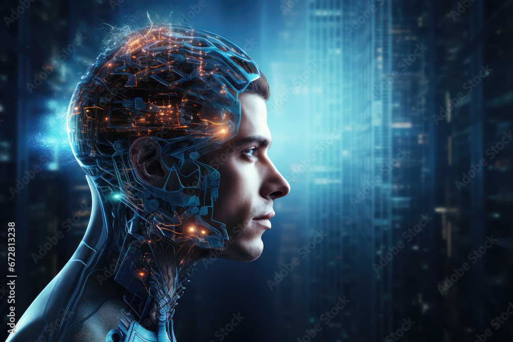 Poster synergy of human thought and digital brainpower. it encapsulates the concept of deep learning, artif