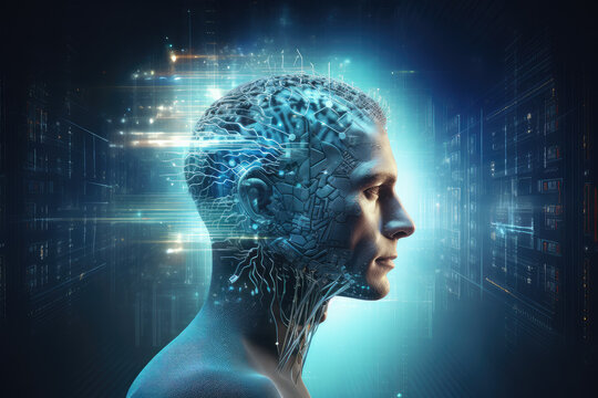 Synergy of human thought and digital brainpower. It encapsulates the concept of deep learning, artificial intelligence, and cutting-edge technology. A vision of the future's intelligence.