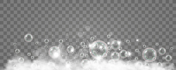 Air bubbles on a transparent background. Soap foam vector illustration.	

