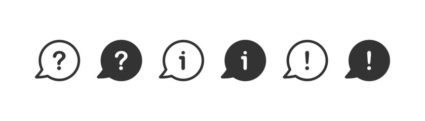 Question, exclamation and information mark with speech bubble icon set. Vector illustration design.