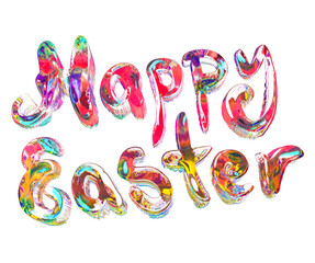 3D Happy Easter text, hand lettering style, transparent, bright colorful