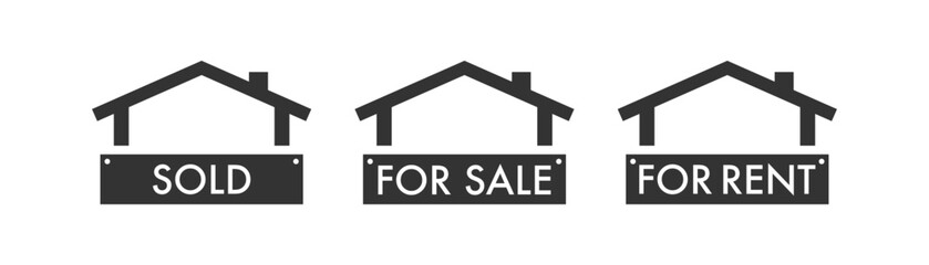 House for sale, sold and for rent icon set. Vector illustration design. - obrazy, fototapety, plakaty