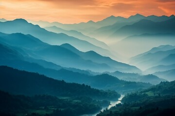 Mountains under mist in the morning Amazing nature scenery form Kerala God's own Country Tourism and travel concept image, Fresh and relax type nature image. generative ai. - obrazy, fototapety, plakaty