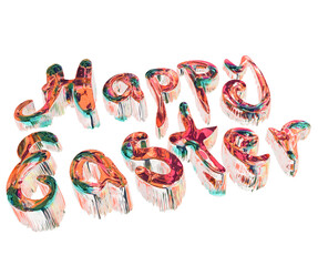 3D Happy Easter text, hand lettering style, transparent, bright colorful
