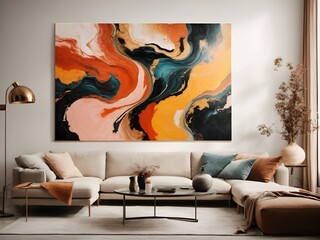 Modern living room with painting. Generative AI.