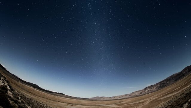 Time-lapse of the night sky in California shot with a fish-eye lens.