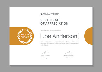 a4 yellow minimalist certificate of appreciation and achievement design template - obrazy, fototapety, plakaty
