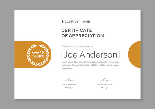 Fototapeta a4 yellow minimalist certificate of appreciation and achievement design template