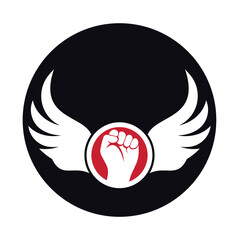 Wing fist logo vector design. Strong fist of a muscular man vector illustration.