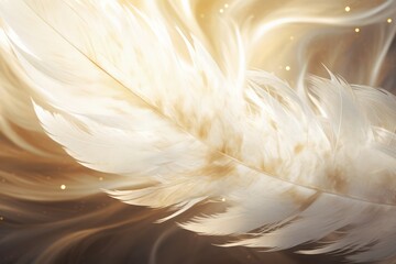 Ethereal golden feathers background, glowing light shines through, light and airy design