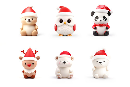 Christmas animal with santa hat in 3d rendering illustration - Generative AI