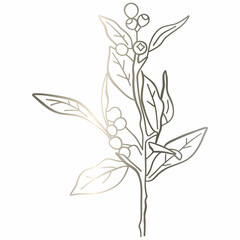 Branches with leaves and berries drawing gradient decoration design.