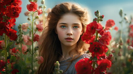 Naklejka premium Portrait of a girl with flowers
