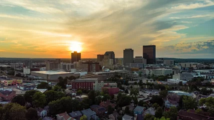 Fotobehang Aerial view of Dayton Ohio skyline at sunset © Wirestock