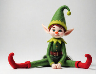Green elf naughty from felting on a white background