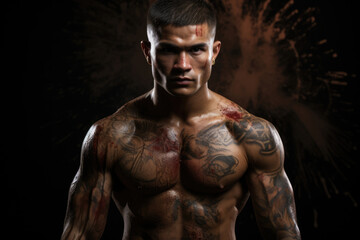 Fototapeta na wymiar Sportsman muay thai boxer fighter