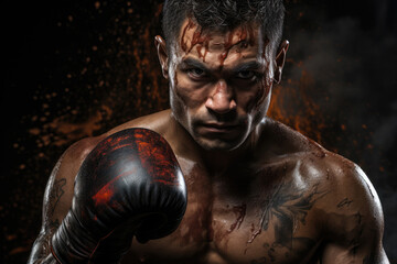Fototapeta na wymiar Muscular man muay thai athlete boxer