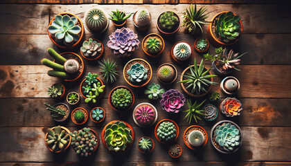 Overhead shot of the succulent plant collections in colorful pots.
