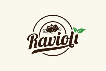 ravioli logo with a combination of ravioli, leaves and beautiful lettering, for Italian food businesses, restaurants, cafes, etc.