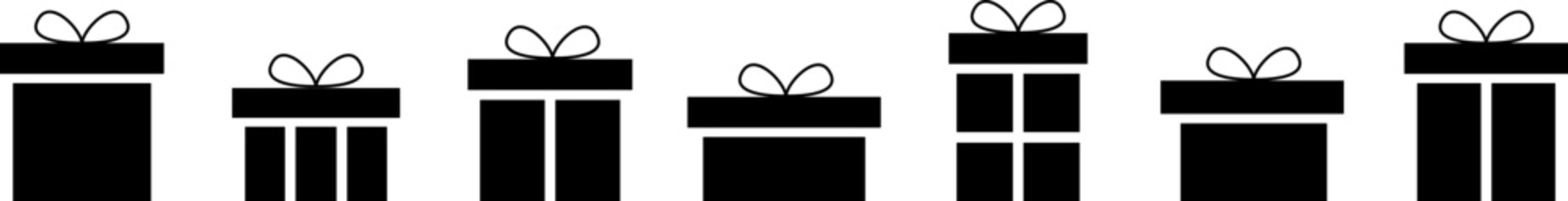 Gift box with ribbon. Black and white design. Simple signs, symbols. Vector illustration