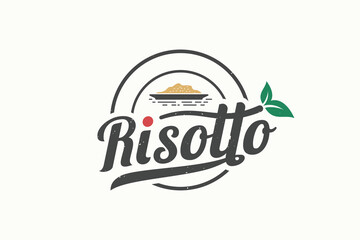 risotto logo with a combination of risotto, leaves and beautiful lettering, for Italian food businesses, restaurants, cafes, etc.